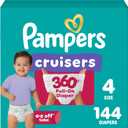 Pampers Diapers - Cruisers 360 - Size 4, 144 Count, Babyproof up to 100% Leakproof Pull-On Diaper