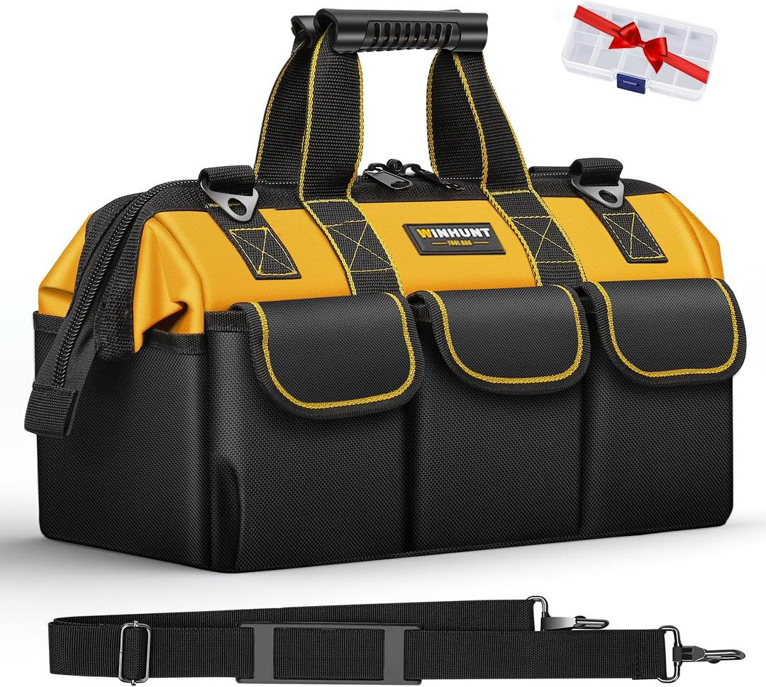 Tool Bag, 15-inch Wide Mouth Tool Organisers, 600 Denier Large Tool Bag for Home DIY & Equipment Storage, Yellow and Black Tool Bag, 15-inch Wide Mouth Tool Organisers, 600 Denier Large Tool Bag for Home DIY & Equipment Storage, Yellow and Black