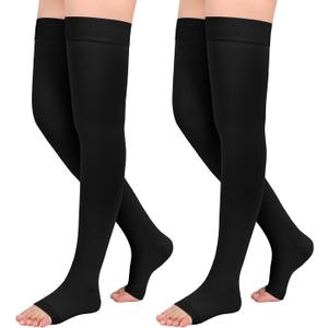 2Pairs Ktinnead 20-30mmHg Thigh High Compression Stockings for Women, Thigh High Compression Socks, Medical Compression Stockings for Pregnant, Teacher, Doctor, Varicose Veins, Swelling, lymphedema, Size Small