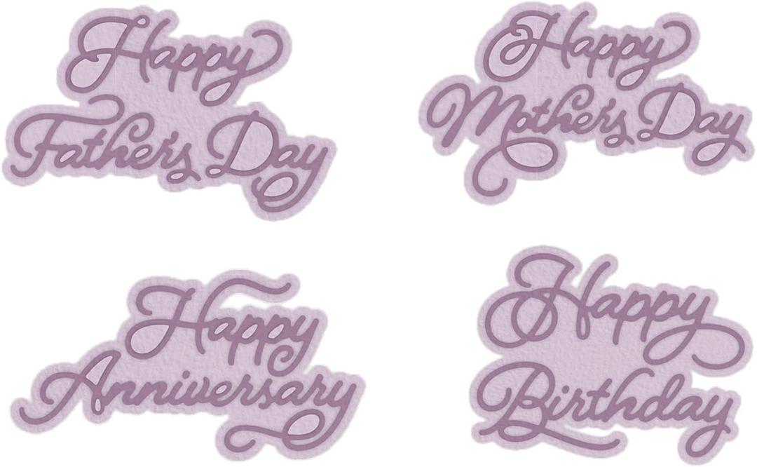 4PCS Letters Metal Cutting Dies for Card Making Happy Birthday Happy Father's Day Happy Mother's Day Happy Anniversary Metal Die Cuts for DIY Scrapbooking Paper Crafting Embossing Carboon Steel