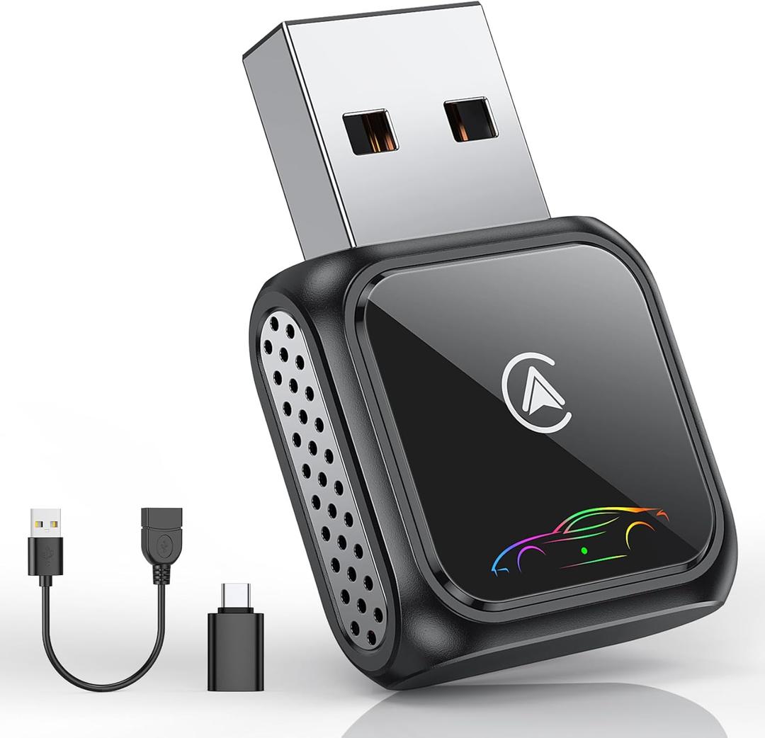 FAHREN Super Mini Wireless CarPlay Adapter (Latest Upgraded)-Bluetooth Apple Car Play Dongle, Zero Latency, Stable Connection, Compatible with iPhone 6+ & Android Auto 10+, Cars from 2017, USB/Type-C