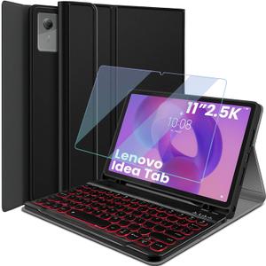 Backlit Keyboard Case for Lenovo Idea Tab 11" 2025 (TB-336ZU/TB-336FU) with Screen Protector, Wineecy 7 Colors Light Detachable Wireless Keyboard PU Leather Folio Case for 11 Lenovo Idea Tab 2025