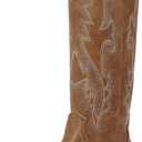 IDIFU IN2 Cowboy Boots For Women Cowgirl Knee High Western Tall Boots Chunky Low Pointed Toe Heel Boots Fashion Booties for Women Embroidered Wedding Country Concert Boots