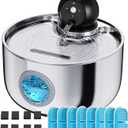 Cordless Cat Water Fountain Wireless: Battery Powered Pet Water Fountains for Cats Indoor with 8 Filters & 8 Sponges - 2.6L Rechargeable Kitty Water Fountain Stainless Steel with Water Level Window