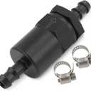 3/8" Billet Aluminum Barb Inline Fuel Filter 30 Micron with 2 Clamps Black Universal Fit for gasoline, diesel, but not for E85 fuel (3/8")