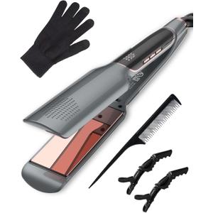 ANWA Titanium 1¾ Inch Wide Flat Iron Hair Straightener, 1.75 Inch Hair straightening Iron with Negative Ion, Hair Straightener and Curler with Floating Plates, Double Voltage