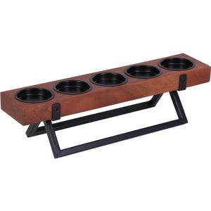 BIRDROCK HOME 5-Candle Centerpiece | Fits Small 2" D Votive Candles | Wooden Candle Holders with Black Iron Stand | Long Candelabra Decor for Tables, Weddings, Vintage Events | Mango Wood Brown/Black