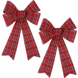 Aneco 2 Pack Red Christmas Bows and Wreaths - Plastic Bows for Christmas Tree, Garland and Outdoor Decoration (Black with Red, 12 x 18 inches)