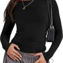 ANRABESS Womens Long Sleeve Shirts Tight Fitted Going Out Crop Tops Crewneck Basic Tee Y2k Outfits Teens Girls Clothes (Medium, Black)