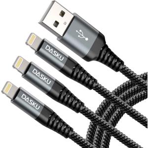 Dasku iPhone Charger Fast Charging, 6 Foot MFi Certified Lightning Cable Braided USB iPhone Charging Cord Compatible with iPhone 14/13/12/11/Pro Max/X/Xs Max/Xr/8 Plus/7 Plus/6/6 Plus/iPad mini/Air (Black)