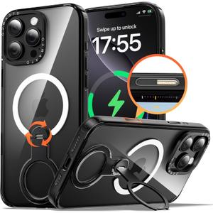 ORNARTO Loop360 for iPhone 16 Pro Max Case, Compatible with MagSafe and Camera Control, High-Transparency Phone Cover with 360 Rotating Stand, Military-Grade Protection, Black
