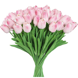 MACTING 30PCS Artificial Tulip Flowers - 13.7" Real Touch Fake PU Tulips Bouquet Faux Spring Flowers for Floral Arrangements Table Centerpiece Kitchen Home Mothers Day Easter Summer Decorations(Cream)