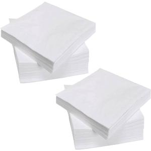 200 Count Napkins 2 Ply Plain White Beverage Napkins Disposable Four Fold Cocktails Paper Napkins 4.9" X 4.9" folded for Party and Every Day Use