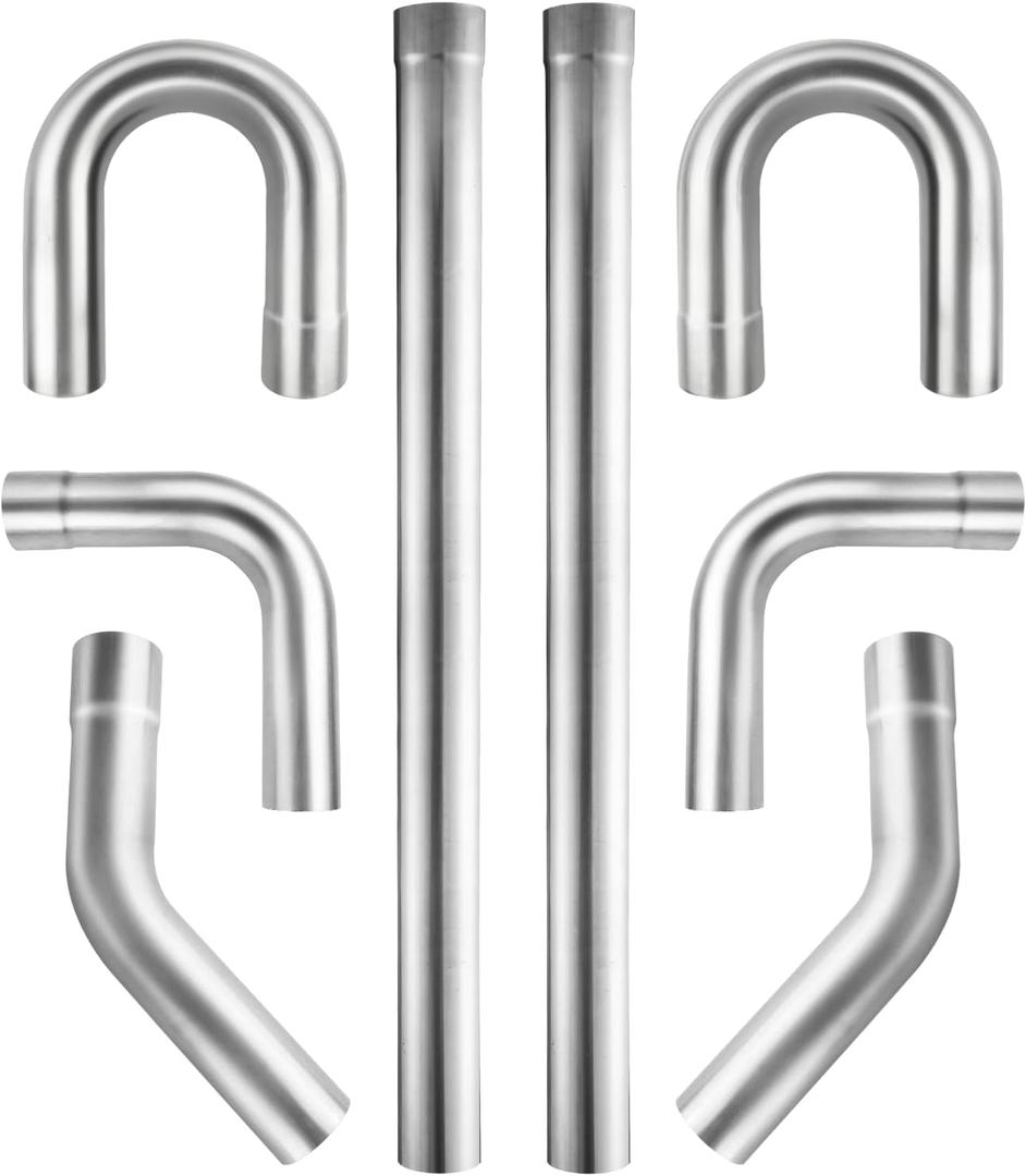 2 Inch Mild Steel DIY Custom Exhaust Tubing Mandrel Bend Pipe Straight & U-Bend Kit, Universal Fit - 8 PCS