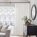 Beige White Pinch Pleated Linen Curtains 112 Inches Long 1 Panels | 400GSM Thick Linen, Pinch Pleat with Hook Rings, Memory Trained, Neutral, Light Filtering Semi Sheer Curtains for Living Room