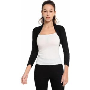 AmlieBoutik Women Ruched 3/4 Sleeve Bolero Cropped Cardigan Shrug (X-Small, Black)