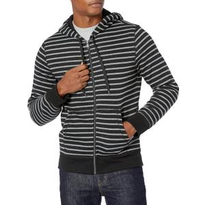 Amazon Essentials Men's Full-Zip Fleece Hoodie Sweatshirt (Black Grey Stripe) XL