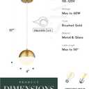 LMS Mid Century Pendant Lights, Brushed Gold Kitchen Island Light Fixtures with White Globe Glass Shade, Adjustable Hanging Cord, 3-Pack for Home Office Dining Room Bathroom, LMS-186PL-BGWS3PK