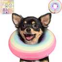 Inflatable Dog Cone Collar Alternative After Surgery, Soft Donut Neck Cone for Yorkshire Pomeranian Small Dogs & Adult Cat, etc, Comfortable Protective E Collar Recovery Cone Not Block Vision (Small Sized(Neck:6.7-10.2in), Rainbow)