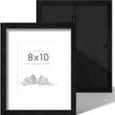 Picrit 8x10 Picture Frame Set of 2, Solid Wood and Black Backboard, Displays 5x7 with Mat or 8 x 10 Without Mat, Tabletop & Wall Mounted, Multi-Piece Wall Gallery Photo Frames for Home Decor, Black Wood Grain