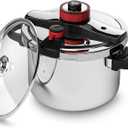 BreeRainz 304 Stainless Steel Pressure Cooker 8.45QT, 3-Stage PSI Settings, One-Hand Locking,Explosion-Proof Pot w/Extra Glass Lid, Timer, Steaming Rack(Induction Compatible Olla de Presion)