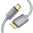 CableCreation 2FT USB C to Micro B Cable,10Gbps Speed External Hard Drive Braided,USB 3.1 Type C to Micro B Work for iPhone 15 Series,Seagate WD Westgate My Passport,MacBook Pro/Air, iPad/Tablet,Grey