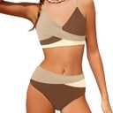 WIQI Girls Swimsuit Bikini Set 2 Piece Bathing Suits Color Block Criss Cross Swimwear Size 9-16 (9-10 Years, Brown)