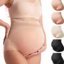 Momcozy Women's Maternity High Waist Underwear Pregnancy Soft Seamless Maternity Underwear Over Bump (Large, 2black,2pink,almond-5pk)