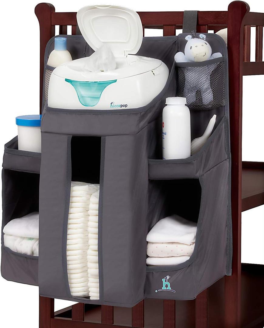 hiccapop Hanging Diaper Organizer for Changing Table and Cribs, Diaper Stacker and Nursery Organizer, Hanging Diaper Caddy Baby Essentials (Slate Gray)