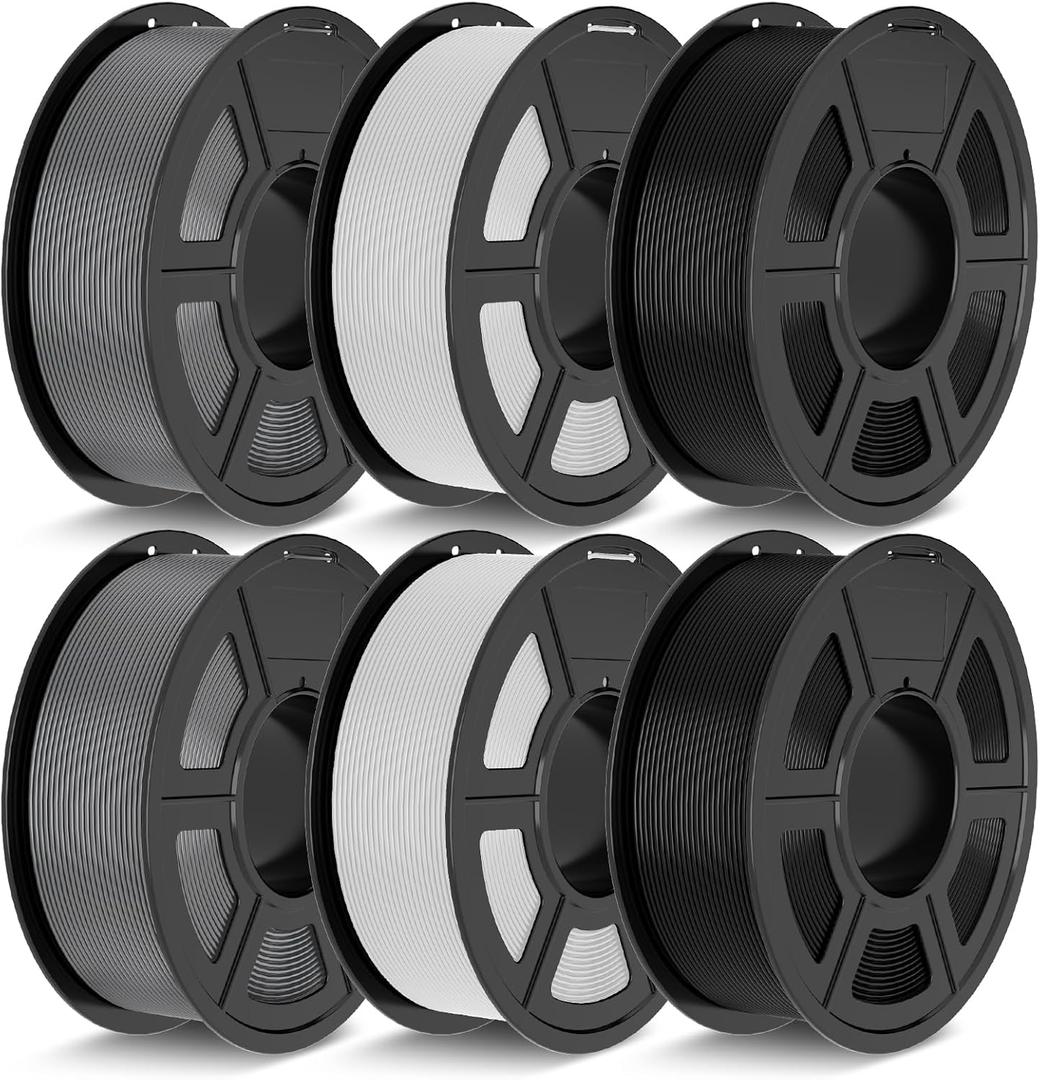 JAYO PETG Filament 1.75mm Bundle 6.6KG, Strong Toughness PETG 3D Printer Filament, Fits for Most FDM 3D Printers (Black, Black, White, White, Gray, Gray)