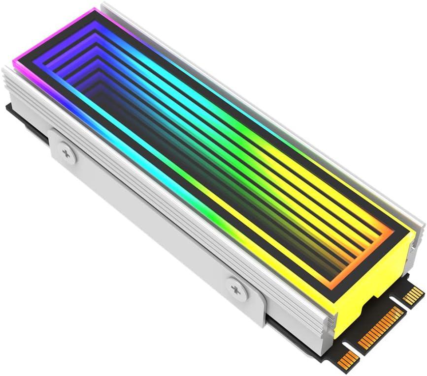 M.2 2280 ARGB Hard Drive Heatsink Cooling M2.2280 SSD Cooler 5V 3Pin Addressable RGB Sync Multi Mainboard Efficient Heat Dissipation SSD Radiator with Thermal Pad(White)