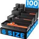 A-LuGei 【𝟲 𝗦𝗜𝗭𝗘 & 100PCS】 Tool Box Organizer Tray Set【Fits 100+ Tools】 Black Plastic Drawer Divider Desk Drawer Organizer Garage Organization for Rolling Tool Chest Cart Workbench Office Storage