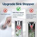 Pop Up Sink Drain Strainer, Bathroom Sink Drain Stopper with Removable Stainless Steel Drain Hair Catcher Basket, Universal Bathroom Sink Stopper Replacement, Drain Plug Filter (2PCS)