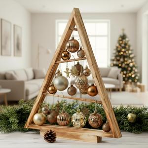 Leinuosen 20 Inch Wooden Christmas Ornament Display Centerpiece Tree Stand Christmas Table Tree Shaped Display Stand Farmhouse Xmas Decorations Wooden Gift