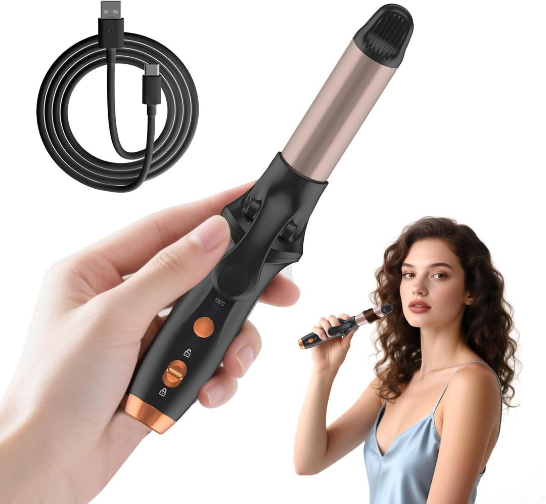 Cordless Curling Iron Hair Curler: Mini USB Rechargeable 4000 mAh 3 Temp Setting Travel Portable Hair Curler with 200 Million Negative Ion Cordless Curling Iron (9.84, Black)
