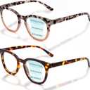 LianSan 2 Packs Progressive Multifocus Reading Glasses for Women - Ladies Near and Far Blue Light Blocking Computer Readers(Multicolor for 3ft, 2.50x)