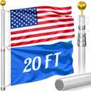 Flag Poles for Outside House Inground - Extra Thick Telescoping Flag Poles, Heavy Duty Flag Pole Kit with 3x5 American Flag (20FT, Silver)