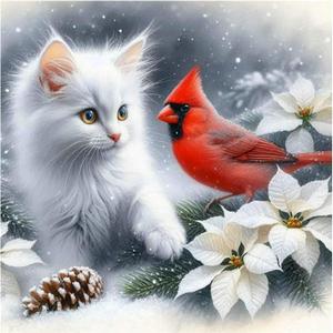 AMORARS Cat and Cardinal Diamond Art Kits for Adults - 5D Diamond Painting Kit for Beginners - DIY Full Diamond Dot Rond Gem Art Paintings and Gifts Home Decoration Crafts, 12x12Inch