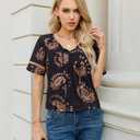Uhiger Womens Short Sleeve Tops Summer Boho Blouses Drawstring Pleated Shirts Dressy Casual Tie Front Beach Vacation Clothes