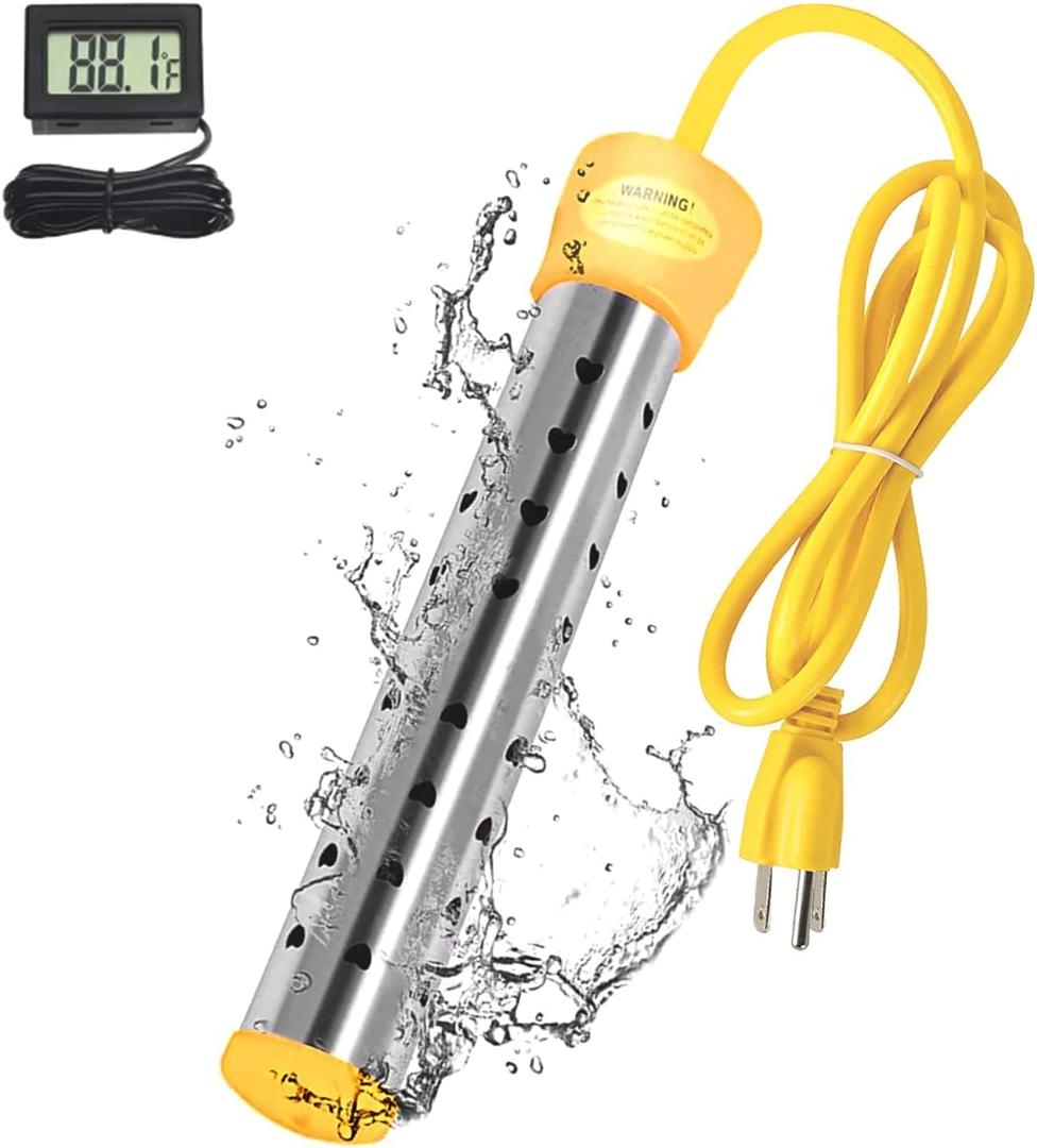 Immersion Water Heater,with 304 Stainless Steel Cover Intelligent Temperature Control and Digital LCD Thermometer Portable Bucket Heater Heat 5 Gallons of Water in Minutes