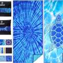 2 Pack Lightweight Thin Beach Towel Oversized 71"x32" Big Extra Large Microfiber Sand Free Towels for Adult Quick Dry Travel Camping Beach Accessories Vacation Essential Gift Blue Tie Dye Turtle