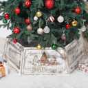 40" Wood Christmas Tree Collar, XL Hexagon Xmas Bottom Cover, Rustic Vintage Skirt for 7.5-11 ft Christmas Tree, Wooden Xmas Oversized Holiday Decor for Home Festive Party(White,Cute)