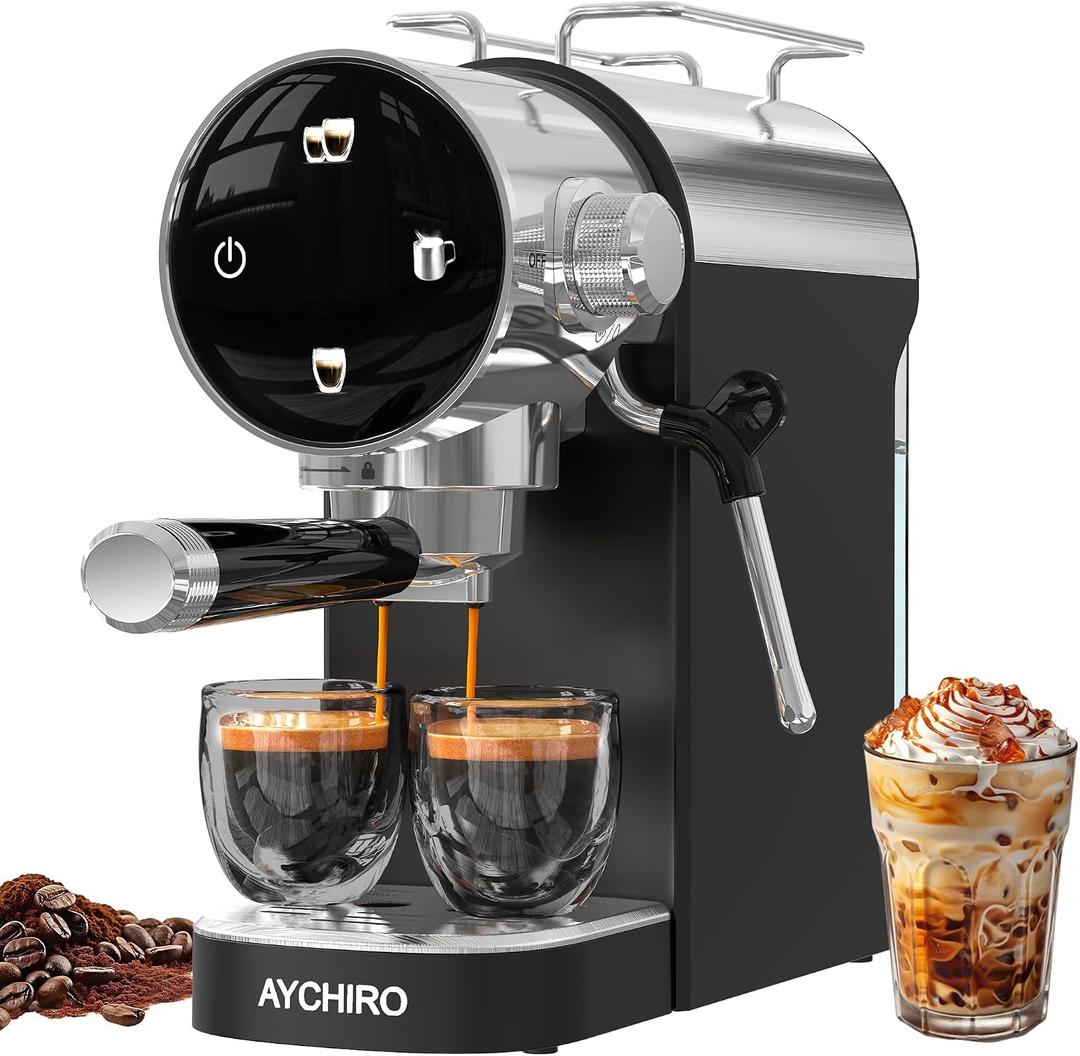 AYCHIRO Semi-Automatic Espresso Machine with Milk Frother, 20 Bar Espresso Coffee Machine, Espresso Maker with Removable Water Tank & Drip Tray, Compact for Home Latte Cappuccino
