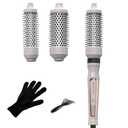 Traveling 60 Mins Auto Off Thermal Brush 3 in 1 Set Ionic Heated Round Curling Create Volume & Smoother Hair Style for Fully Dried Hair Ceramic Fast Heating Curling Iron Brush with Temperature