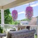 Artificial Hanging Flowers for Outdoors, 2 Pcs UV Resistant Purple Faux Plants for Balcony Porch Garden Planters, Realistic Plastic Hanging Floral Décor (Purple+Light Purple)