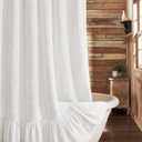 Farmhouse Shower Curtain Ruffle Linen White 54" W x 72" L | Farmhouse Boho, Bottom Ruffle, Cotton Fabric, Rustic, Country, Natural Look, Washable, Shower Curtain for Bathroom Bathtub