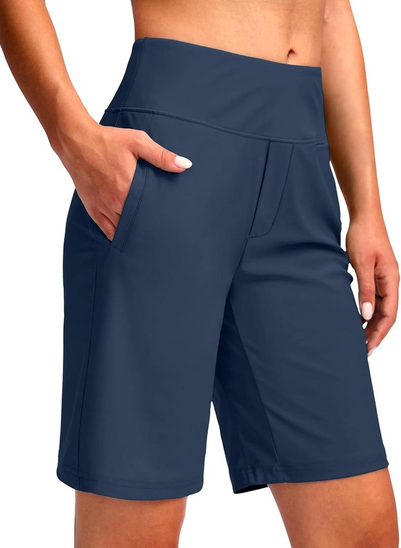 Viodia Women's 9" Long Swim Shorts Modest Swimsuits Bathing Suit Knee Length Bermuda Board Shorts for Women with Pocket (X-Large, Bright Ocean)