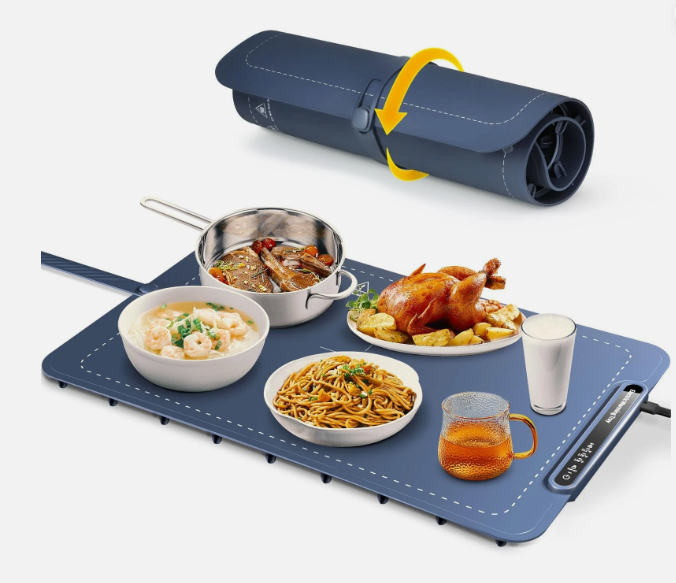 HomCozy Food Warmer Mat with Full Surface Heating, Rollable & Portable Warming Tray, 3 Temperature Settings & Child Lock, Premium Silicone Warmer Mat for Parties, Family Gatherings, Daily Use