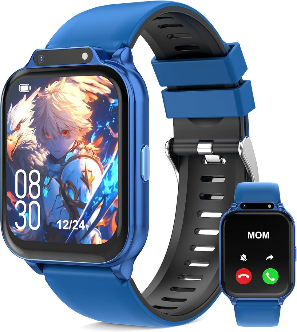 Smart Watch for Kids 1.85" with Fitness Tracker, Sleep Monitor, 22/100+ Sport Modes, DIY Dial, IP68 Waterproof, Step Counter, Heart Rate, Camera, with/Without APP, Gift for 3-12 Years Old Boys Girls (Blue)