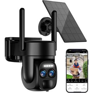 Uniter 4K Solar Security Cameras Wireless Outdoor, 5G/2.4G WiFi PTZ Camera Battery Powered, 360View Home Security Systems with Color Night Vision/Spotlight Siren/PIR Sensor/Auto Human Tracking/IP66